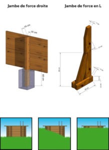 Jambe de force droite ou en L pour ossature piscine en bois